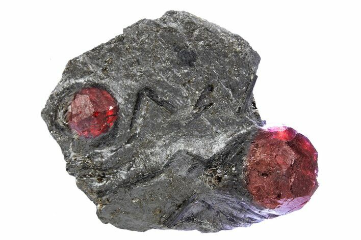 Plate of Two Red Embers Garnets in Graphite - Massachusetts #301066